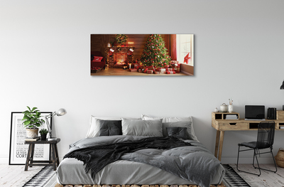 Zdjęcie na płótnie Kominek, Choinka, Prezenty i Lampki