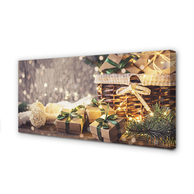 Zdjęcie na płótnie Prezenty, Gałązki i Bombki