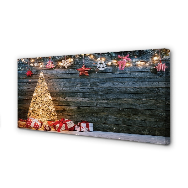 Zdjęcie na płótnie Prezenty, Choinka, Deski i Dekoracje