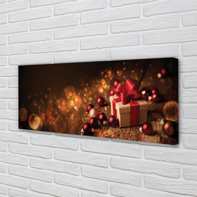 Fotoobraz na płótnie Prezent, Bombki i Deski