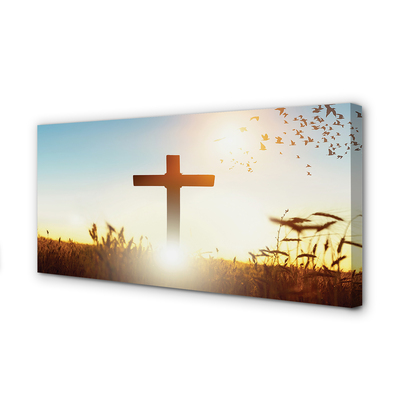 Obraz na płótnie Krzyż pole słońce