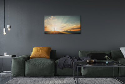 Duży obraz na płótnie Krzyż w Górach o Zachodzie Słońca