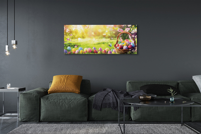 Duży obraz na płótnie Koszyk z Jajkami na Kwiecistej Łące