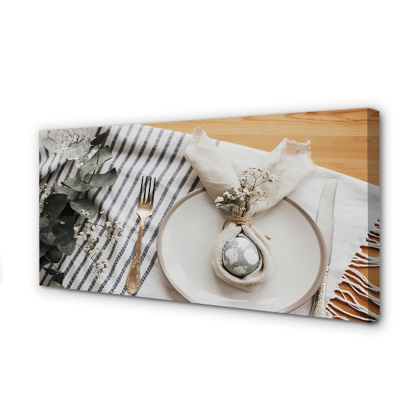 Duży obraz na płótnie Talerz z Kwiatami i Jajkiem