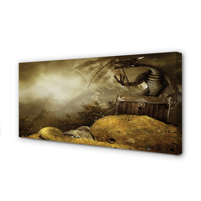 Obraz na płótnie Smok góry chmury złoto