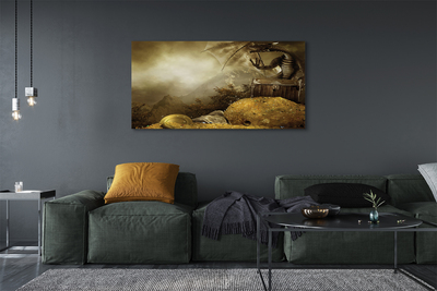 Obraz na płótnie Smok góry chmury złoto
