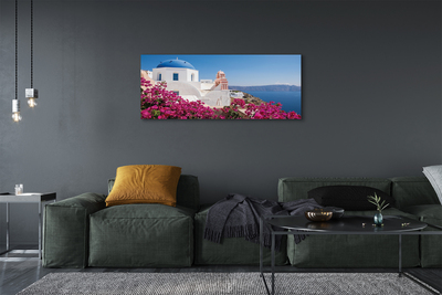 Obraz na płótnie Grecja Kwiaty morze budynki