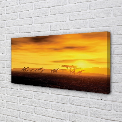 Duży obraz na płótnie Drzewo i Żyrafy pod Niebem