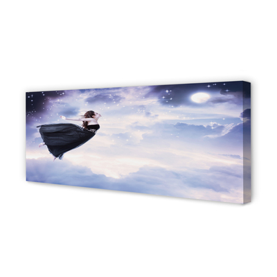 Obraz drukowany na płótnie Wróżka na Tle Nieba i Księżyca