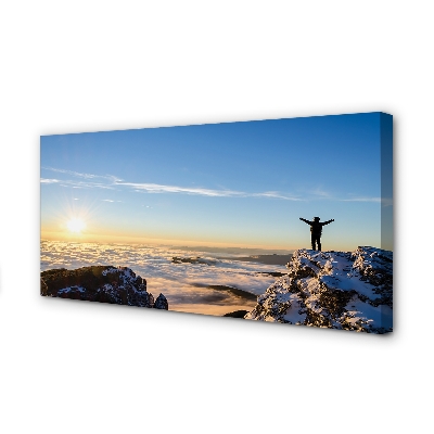 Obraz canvas na ścianę Człowiek w Górach o Wschodzie