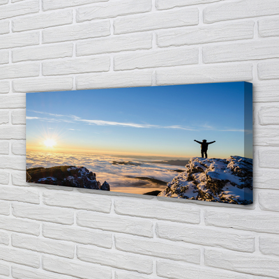 Obraz canvas na ścianę Człowiek w Górach o Wschodzie