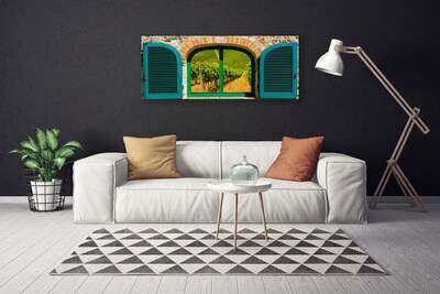 Fotoobraz na płótnie Widok przez Okno na Pola