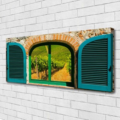 Fotoobraz na płótnie Widok przez Okno na Pola