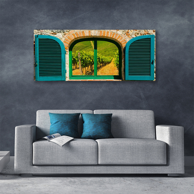 Fotoobraz na płótnie Widok przez Okno na Pola