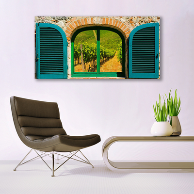 Fotoobraz na płótnie Widok przez Okno na Pola