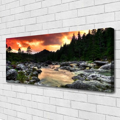 Obraz drukowany na płótnie Leśna Rzeka wpadająca do Jeziora