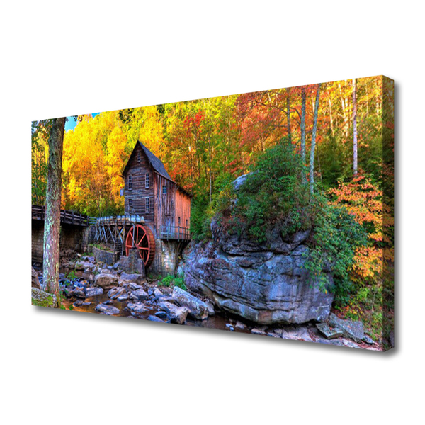 Obraz canvas Zabytkowy Młyn w Jesiennym Lesie