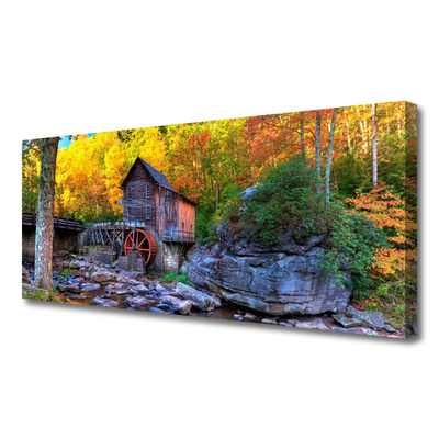 Obraz canvas Zabytkowy Młyn w Jesiennym Lesie