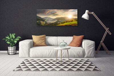 Obraz Canvas Łąka Góry Zachód Słońca