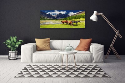 Obraz Canvas Góry Drzewa Konie Zwierzęta