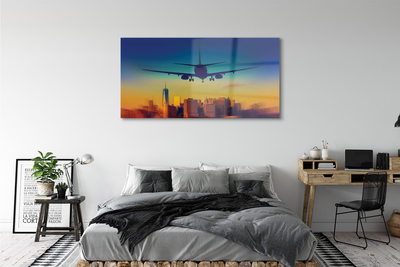 Obraz na szkle Miasto chmury samolot zachód
