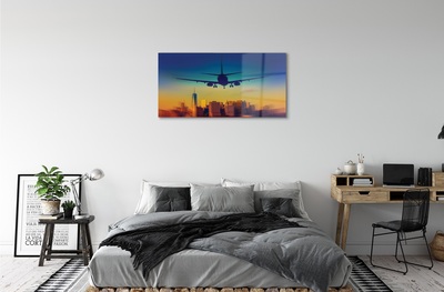 Obraz na szkle Miasto chmury samolot zachód