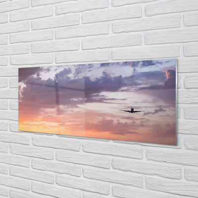 Obraz na szkle Chmury niebo samolot światła