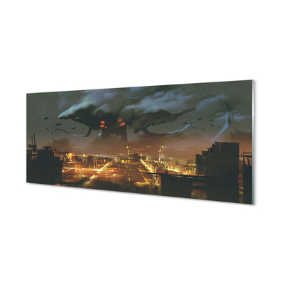 Obraz na szkle Miasto nocą dym potwór