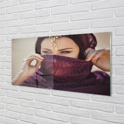 Obraz na szkle Kobieta fioletowy materiał