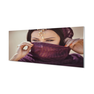 Obraz na szkle Kobieta fioletowy materiał