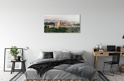 Obraz na szkle Hiszpania Zamek las góry