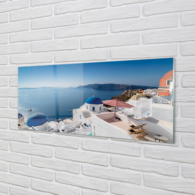 Obraz na szkle Grecja Morze budynki panorama