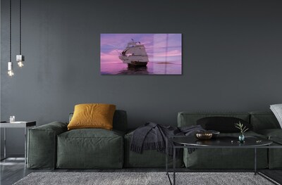 Obraz na szkle Fioletowe niebo statek morze