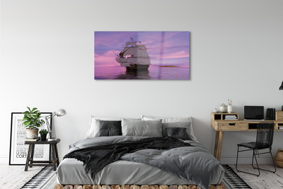 Obraz na szkle Fioletowe niebo statek morze