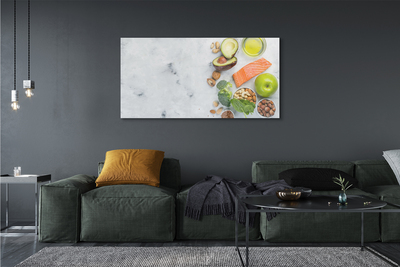Obraz na szkle Łosoś oliwa jabłko orzechy