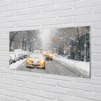 Obraz na szkle Zima auta śnieg miasto