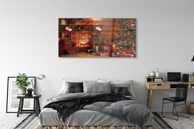 Obraz na szkle Choinki prezenty dekoracje kominek