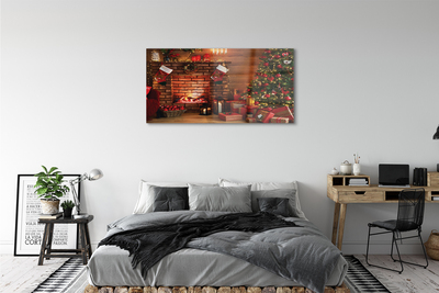 Obraz na szkle Choinki prezenty dekoracje kominek