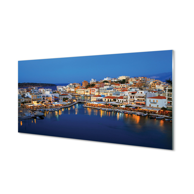 Obraz na szkle Grecja Wybrzeże miasto noc