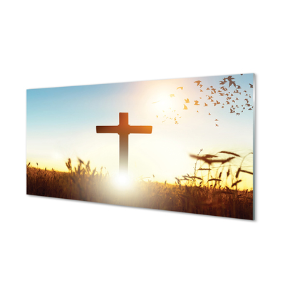 Obraz na szkle Krzyż pole słońce