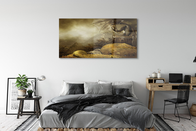 Obraz na szkle Smok góry chmury złoto