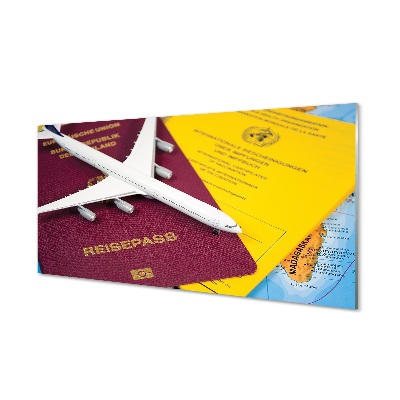 Obraz na szkle Samolot paszport mapa