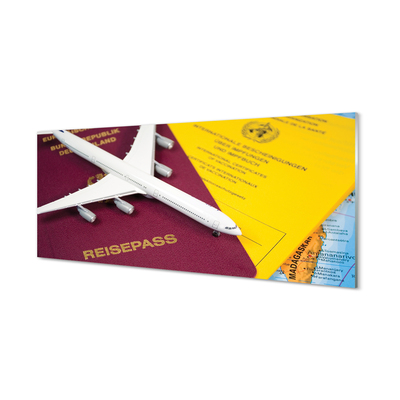 Obraz na szkle Samolot paszport mapa