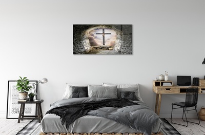 Obraz na szkle Jaskinia krzyż światło Jezus