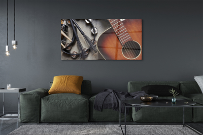 Obraz na szkle Gitara mikrofon pałeczki