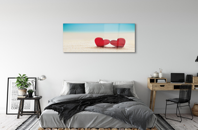 Obraz na szkle Serca czerwone morze piasek