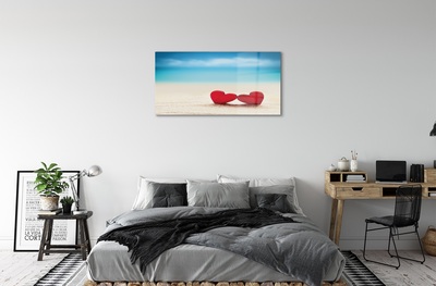 Obraz na szkle Serca czerwone morze piasek