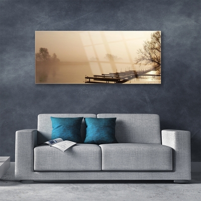 Obraz na Szkle Most Woda Mgła Krajobraz