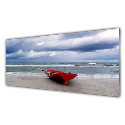 Obraz Szklany Łódka Plaża Morze Krajobraz