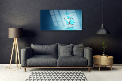 Obraz Szklany Niebieski Motyle Woda Sztuka